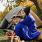 200x140cm Blue Large Outdoor Camping Imitation Silk Cotton Wearable Warmth Blanket, Quilted Poncho Shawl Throw with Storage Bag, Lightweight Warm Camping Quilt for Camping Travel Home Use