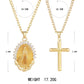 Jesus Cross Stackable Oval Pendant - Copper Plated Collarbone Chain with Jewelry Box, Christmas Easter Gift for Women and Men