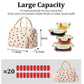 2-Pack Strawberry & Beige Floral Print Soft Corduroy Insulated Lunch Bag for Women and Students - Large Capacity Thermal Lunch Tote with Shoulder Strap, Front Zip Pocket and Side Bottle Holder 11.4 x 9 6.7 inch