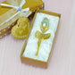 2 Set of White Crystal Rose Flower with Gold Gift Box and Gold Plated Stem Leaf – Elegant Crystal & Metal Rose Ornament | Wedding Party Gift, Valentine&