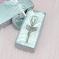 2 Set of White Crystal Rose Flower with Silver Gift Box and Silver Plated Stem Leaf – Elegant Crystal & Metal Rose Ornament | Wedding Party Gift, Valentine&