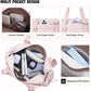 Beige Women’s Fluffy Nylon Gym Travel Tote Bag and Coin Purse Set - Side Drawstring Cup Holder, Front / Back Zipper Pockets and Wet & Dry Separation, Large Capacity and Lightweight 11.7 x 4.2 x 8"