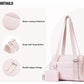 Beige Women’s Fluffy Nylon Gym Travel Tote Bag and Coin Purse Set - Side Drawstring Cup Holder, Front / Back Zipper Pockets and Wet & Dry Separation, Large Capacity and Lightweight 11.7 x 4.2 x 8"