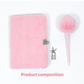 White Plush A5 Notebook and Pom Pom Pen Gift Box with Privacy Lock & Key - Soft Faux Fur Diary, Secure Personal Journal, Perfect Gift-Ready Stationery for Girls and Teens