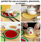 3-Piece Watermelon Inspired Kitchen Heat Resistant Set with 18cm & 30cm Round Cotton Rope Woven Trivets + 1 Pair Duckbill Oven Mitt - Foldable Table Protection Mats and Red Polka Dot Cooking Gloves, Perfect for Home Baking and Cooking Lover