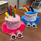2-piece Blue Plush Birthday Cake Hat Set - Novelty Party Accessory with Matching Glasses, Fun Photo Prop