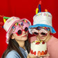 2-piece Blue Plush Birthday Cake Hat Set - Novelty Party Accessory with Matching Glasses, Fun Photo Prop