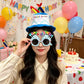 2-piece Blue Plush Birthday Cake Hat Set - Novelty Party Accessory with Matching Glasses, Fun Photo Prop