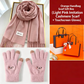 Pink Winter Cashmere-Like Scarf and Gloves Gift Set for Women - Solid Color Tassel Warm Neck Wrap with Touchscreen Knit Mittens, Premium Gift Box - Birthday & Holiday Present