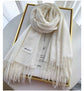 White Winter Cashmere-Like Scarf and Gloves Gift Set for Women - Solid Color Tassel Warm Neck Wrap with Touchscreen Knit Mittens, Premium Gift Box - Birthday & Holiday Present