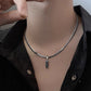 Black Zircon Bar Pendant Necklace 40cm+5cm for Men, Stainless Steel Cuban Chain Necklace, Minimalist Hip Hop Street Style Jewellery
