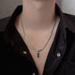 Black Zircon Bar Pendant Necklace 45cm+5cm for Men, Stainless Steel Cuban Chain Necklace, Minimalist Hip Hop Street Style Jewellery