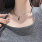 Black Zircon Bar Pendant Necklace 50cm+5cm for Men, Stainless Steel Cuban Chain Necklace, Minimalist Hip Hop Street Style Jewellery