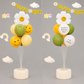 2 Pack Daisy Birthday Balloon Table Centerpiece Set（"Happy Birthday" letter style and pale yellow balloon style）, 10 Inch Latex Balloons with Smiley Flower Topper, Birthday Party Decoration for First Birthday & Celebration Events