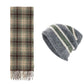 Striped Wool-Blend Beanie & Plaid Fringed Scarf Set — Soft Knit Hat (36 x 26 cm) and Oversized Shawl (200 x 65 cm); A Must-Have for Christmas and Cold Weather