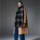 Black + Blue Striped Wool-Blend Beanie & Plaid Fringed Scarf Set — Soft Knit Hat (36 x 26 cm) and Oversized Shawl (200 x 65 cm); A Must-Have for Christmas and Cold Weather