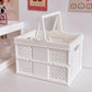 White Foldable Storage Basket with Handles - Portable Multi Purpose Desktop Organiser Crate for Snacks, Kitchen Storage, Books and Household Essentials