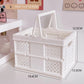 White Foldable Storage Basket with Handles - Portable Multi Purpose Desktop Organiser Crate for Snacks, Kitchen Storage, Books and Household Essentials