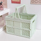 Green Foldable Storage Basket with Handles - Portable Multi Purpose Desktop Organiser Crate for Snacks, Kitchen Storage, Books and Household Essentials