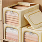 Khaki 56L Slim Foldable Clothes Storage Box Large Capacity Fabric Wardrobe Organiser with Clear Window Dustproof