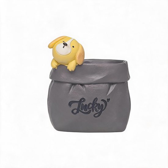Creative Animal-Themed "Paper Bag" Pen Holder (Dog) — Resin Desktop Organizer | Cute Cartoon Pencil Cup, Planter, & Storage Container | Home & Office Desktop Decor