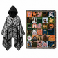 Black Warm Hooded Poncho Shawl and Animal Pattern Throw Blanket Set for Sofa, Bed and Winter Lounging