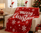 Christmas Flannel Throw Blanket and Santa Curtain Tieback Set, 150x200cm Thick Fleece Sofa Blanket with 2 Plush Santa Velcro Curtain Holders for Holiday Home Decor