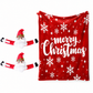 Christmas Flannel Throw Blanket and Santa Curtain Tieback Set, 150*130cm Thick Fleece Sofa Blanket with 2 Plush Santa Velcro Curtain Holders for Holiday Home Decor