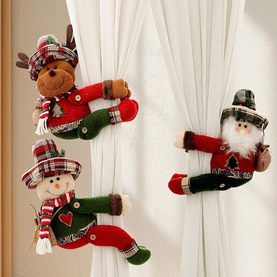 Christmas Santa Curtain Tiebacks Set of 2, Festive Plush Curtain Holders for Window Drapes, Holiday Home Decor