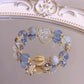 Blue Crystal Snowflake Charm Bracelet for Women, Elastic Beaded Christmas Gift Bracelet, Elegant Everyday Jewellery 13-15cm