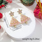 Pink Christmas Tree Star Drop Earrings for Women, Sparkling Rhinestone Holiday Party Jewellery Gift