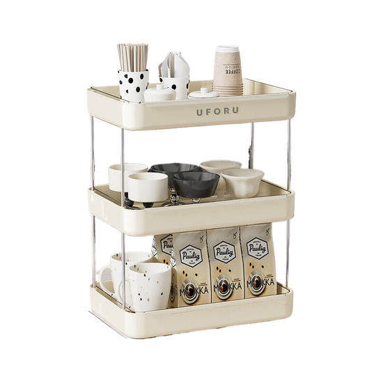 Home storage rack with drain tray three-layer, cream white