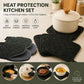 Black Heat Resistant Oven Mitts Set 1 Pair and 4 Pot Holders Quilted Cotton Kitchen Heat Protection Gloves and Pads Silver Coated Non Slip Baking Cooking Kitchen Accessories
