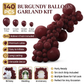 140PCS Wine red Balloon Garland Kit Latex Balloon Arch Set for Birthday Wedding Party Decoration Wine red Party Balloon Arch Kit with Multiple Sizes