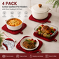 4 Pack Heat Resistant Pot Holders - Red Cotton Silver Coated Quilted Kitchen Heat Pads Non Slip Oven Mats 18x18cm Baking Cooking Microwave Use Durable Thermal Protection