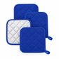 4 Pack Heat Resistant Pot Holders - Blue Cotton Silver Coated Quilted Kitchen Heat Pads Non Slip Oven Mats 18x18cm Baking Cooking Microwave Use Durable Thermal Protection