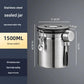 Silver 304 Stainless Steel Airtight Coffee Canister 1500ml Vacuum Seal Storage Jar with Date Tracker & Measuring Scoop for Coffee Beans Tea Storage