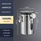 Silver 304 Stainless Steel Airtight Coffee Canister 1800ml Vacuum Seal Storage Jar with Date Tracker & Measuring Scoop for Coffee Beans Tea Storage