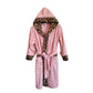 Coral Fleece Leopard Trim Bathrobe Set Bow Headband Included- Pink Hooded Plush Dressing Gown with Belt Ultra Soft Cozy Loungewear Spa Home Wear Gift Ready
