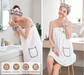 4PCS Spa Set Bath Wrap White bath towel Gray and white stripes Cat Ear Headband Wristbands Coral Fleece Quick Dry Absorbent Skincare Shower Hair Wash Set Home Spa Gift