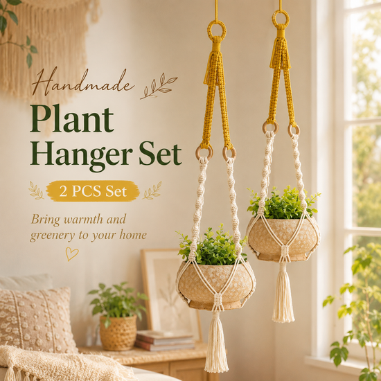 Handmade Plant Hanger Set 2 PCS（Type B）, Macrame Hanging Planter Basket with Cotton Rope Woven Design, Boho Plant Holder for Indoor Outdoor Garden Balcony Home Decor, Creative Hanging Flower Pot Holder