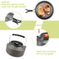Green Camping Cookware Set for 2–3 People – Portable Outdoor Cooking Pot, Frying Pan & 1.1L Kettle Kit with Stainless Steel Plates, Cups & Cutlery, Lightweight Non-Stick Camping Cook Set for Hiking, Picnic, Backpacking & RV Travel