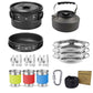 Black Camping Cookware Set for 2–3 People – Portable Outdoor Cooking Pot, Frying Pan & 1.1L Kettle Kit with Stainless Steel Plates, Cups & Cutlery, Lightweight Non-Stick Camping Cook Set for Hiking, Picnic, Backpacking & RV Travel