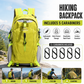 Fluorescent Green Hiking Backpack with 5 Carabiners Included – Lightweight Waterproof Outdoor Daypack for Men and Women, Breathable Cycling Hiking Trekking Camping Travel Backpack