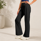 Black Womens High Waist Straight Leg Yoga Pants (M size)- Loose Fit Full Length Activewear with Rear Waistband Pocket for Pilates, Studio and Everyday Wear