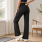 Black Womens High Waist Straight Leg Yoga Pants (L size)- Loose Fit Full Length Activewear with Rear Waistband Pocket for Pilates, Studio and Everyday Wear
