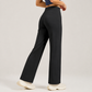 Black Womens High Waist Straight Leg Yoga Pants (XL size)- Loose Fit Full Length Activewear with Rear Waistband Pocket for Pilates, Studio and Everyday Wear