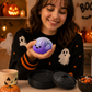 (Purple Ghost Buns) Halloween Slow-Rebound Soft Mini Bread Toy, 8.5cm, Stress-Relieving Squeeze Toy, Soft Food-Shaped Sensory Decompression Toy, with Storage Basket, Suitable for Teenagers and Adults, Party Gift