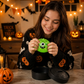 (Green Monster Buns) Halloween Slow-Rebound Soft Mini Bread Toy, 8.5cm, Stress-Relieving Squeeze Toy, Soft Food-Shaped Sensory Decompression Toy, with Storage Basket, Suitable for Teenagers and Adults, Party Gift