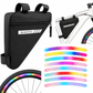 Black Bike Triangle Frame Bag with 20 Pieces Reflective Wheel Stickers Set for Mountain Road Cycling Storage and Visibility Accessories